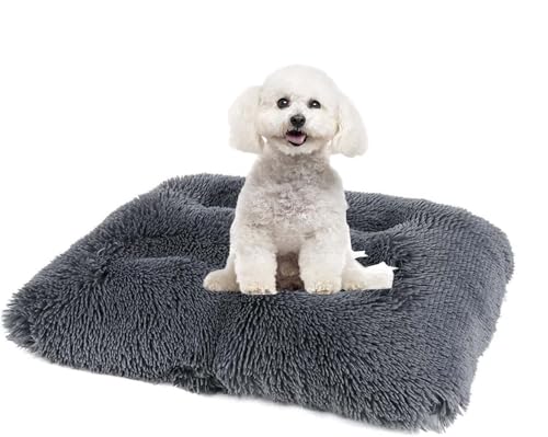 SZSXYBZ Luxuriöses Fellbett für Hunde und Katzen, waschbares Kissen, weich, warmes Bett, flauschige Plüsch-Matratze, rutschfest, Angstkissen, S/M/L/XL/XXL (Dunkelgrau, XL - 110 x 75 cm) von SZSXYBZ