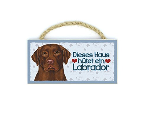 Labrador dunkelbraun (Dieses Haus..) Haustier Kühlschrankmagnet aus Holz mit Kordel 36 von Sachen aus Blech