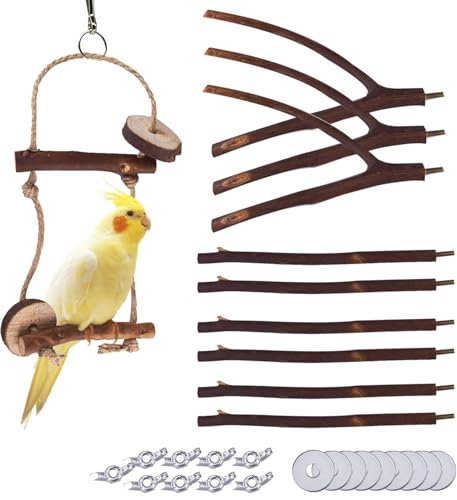 Vogelständer für Papageien – 10 Stück Naturholz-Gabel, Sitzstange und 2 Stück Rankenkugel für Papageienkäfig Zubehör Vogelständer für Papageien – 10 Stück Naturholz-Gabel, Sitzstange und 2 Stück Rankenkugel für Papageienkäfig Zubehör von Saderoy