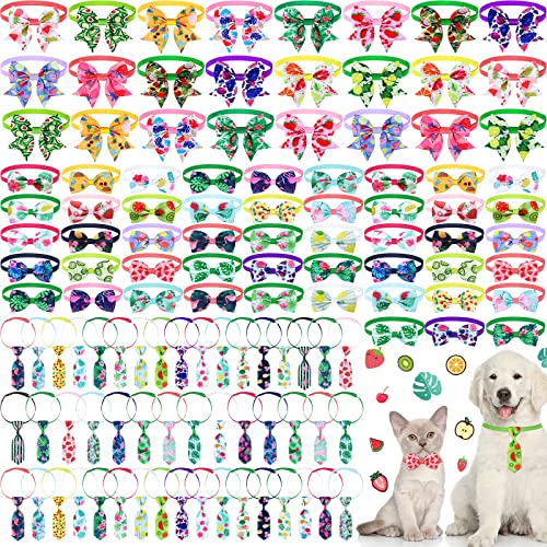 120-teiliges Sommer-Haustier-Krawatten-Set, Hunde-Fliegen, verstellbare Katzenhalsbänder, inklusive 48 Hundehalsbänder, 48 Hundehalsbänder, 24 Schleifen, Fellpflegezubehör, 60 Stile von Sadnyy