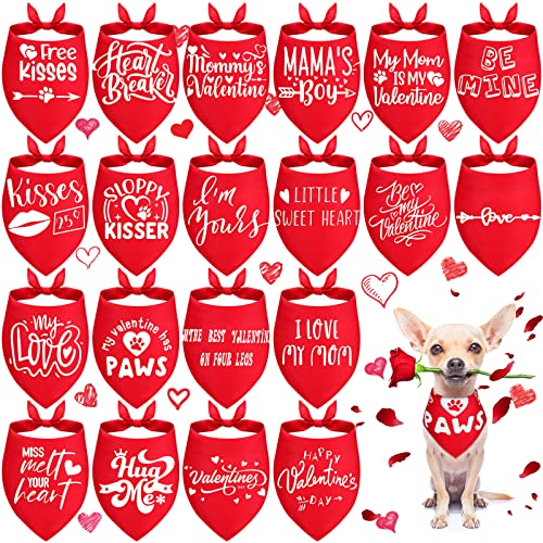 20 Stück Valentinstag Hund Bandana, Rot Haustier Dreieck Lätzchen Schal, Valentine Bandana, Free Kisses Heart Breaker Einstellbar Halstuch Schal für Welpen Katzen Haustier (63,5 x 43,2 cm) von Sadnyy