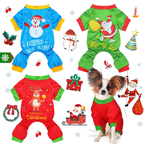 3 Stück Weihnachten Hund Pyjama Hund Overall Haustier Weihnachten Pyjama Kleidung Urlaub Hund Einteiler Hund Welpe Strampler Body Weihnachtsmann Schneemann Elch Hund Bekleidung Jumpsuit für Haustier von Sadnyy