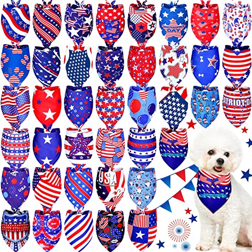 40 Stück 4. Juli Unabhängigkeitstag Hundehalstücher Dreieck Amerikanische Flagge Hundeschal Verstellbar Stern Streifen Haustier Bandana Patriotische Gedenktag Lätzchen für Urlaub Haustier (L) von Sadnyy