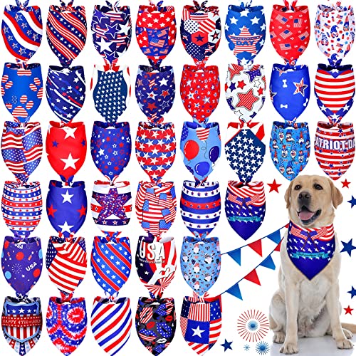 40 Stück 4. Juli Unabhängigkeitstag Hundehalstücher Dreieck Amerikanische Flagge Hundeschal Verstellbar Stern Streifen Haustier Bandana Patriotische Gedenktag Lätzchen für Urlaub Haustier (XL) von Sadnyy