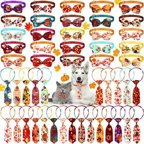 50-teiliges Halloween-Hundehalsband-Set enthält 25 Stück Thanksgiving-Hunde-Fliegen und 25 Hunde-Krawatten mit verstellbarem Halsband, Haustierpflege-Zubehör für Herbst, Hunde, Katzen (süße Muster) von Sadnyy