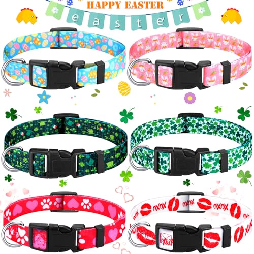 6 Stück Valentinstag Hundehalsbänder St. Patrick's Day Ostern, niedliches Hundehalsband mit Sicherheits-Kunststoffschnalle, kleine, mittelgroße Hunde (Größe M) von Sadnyy