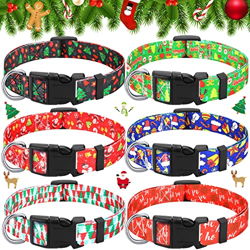 6 Stück Weihnachten Urlaub Hundehalsband Lustiges Hundehalsband Bequem Verstellbar Basic Hundehalsbänder Weich Bequem Katzenhalsband mit Kunststoffschnalle für Männer, Große Welpen, Haustiere (Klein) von Sadnyy