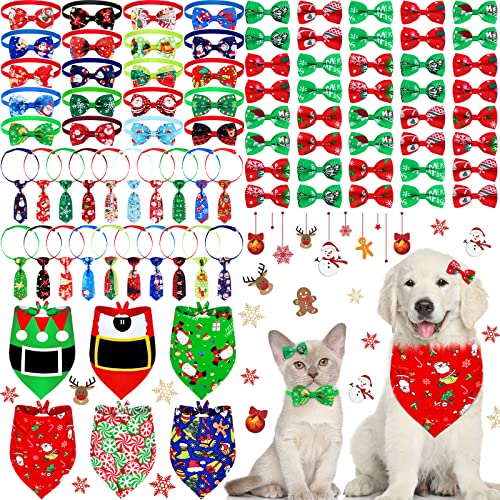86 Stück Weihnachts-Hunde-Fliegen-Halsband-Set Hunde-Haarspangen, inklusive 6 Weihnachts-Hundehalstuch, 20 Hunde-Krawatten, 20 Hunde-Fliegen mit verstellbarem Halsband, Haustiere, Fellpflege-Zubehör von Sadnyy