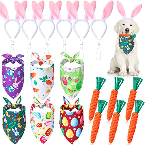 Sadnyy 18-teiliges Osterkostüm-Set für Hunde, Hasenohren, Bandana, Karottenspielzeug für kleine, mittelgroße und große Hunde von Sadnyy