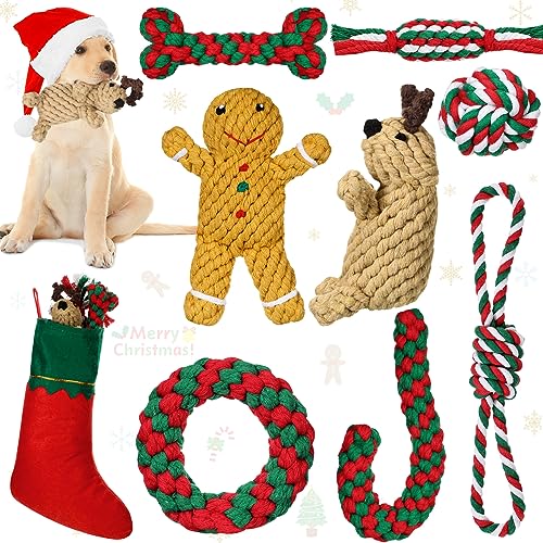 Sadnyy 9-teiliges Weihnachts-Hundespielzeug, Lebkuchenmann, Rentier, Welpe, Kauspielzeug, Hundespielzeug-Set, interaktives Hundestrumpffüller, robust für Welpen, kleine, mittelgroße Hunde, Geschenke, von Sadnyy