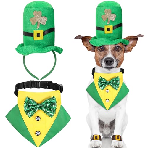 Sadnyy St. Patrick's Day Hundekostüm, Hut und Hundehalstuch, Halsband mit Fliege, grüner irischer Hund, Smoking, St. Patrick's Day für Hunde, Welpen, Katzen, Haustierparty, Cosplay, Gelb, Größe L, von Sadnyy