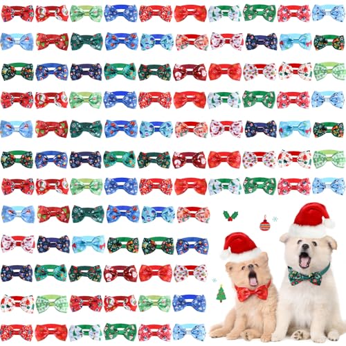 Sadnyy Weihnachts-Hundehalsband, Fliege, Weihnachtsmann und Schneemann, Halsband für kleine, mittelgroße Hunde, Haustiere, Welpen, Weihnachtspflege-Zubehör (Fliege) von Sadnyy