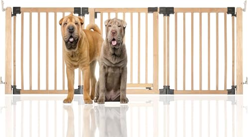 Safetots Holz Mehrpaneel Tierbarriere, Bis zu 216,5cm, Naturholz, Flexible Mehrpaneel Tierraumbarriere, Raumteiler mit Tür für Hunde und Welpen, Einfache Installation Safetots Holz Mehrpaneel Tierbarriere, Bis zu 216,5cm, Naturholz, Flexible Mehrpaneel Tierraumbarriere, Raumteiler mit Tür für Hunde und Welpen, Einfache Installation von Safetots