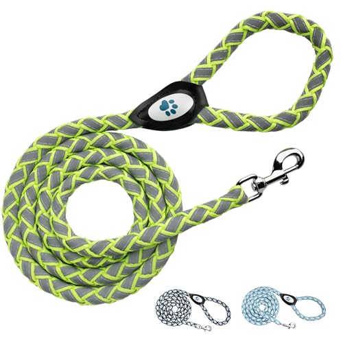 SafetyPUP XD Reflektierende Hundeleine, strapazierfähig und langlebig für große und mittelgroße Rassen, 1,8 m langes Seil, verhedderungsfrei, geflochtene Leine mit bequemem Griff von SafetyPUP XD