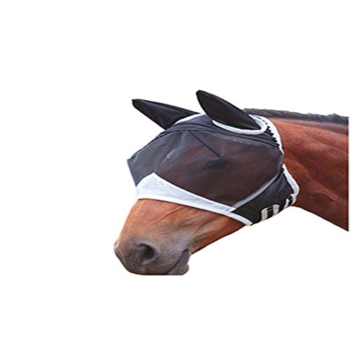 SagaSave Feinmaschige Fliegenmaske mit Ohren, Atmungsaktive Pferdemaske Anti Mücken Pferde Maske Durchscheinende Maske für Pferd von SagaSave