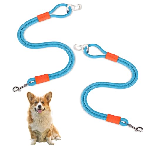 2 Stück Anschnallgurt Hund Auto,Hundeanschnaller fürs Auto,Universelle Sicherheitsschnalle, passend für Autokopfstütze，Kann als Leine verwendet Werden, geeignet für alle Hunde und Katzen (Blue) von SahCognitual