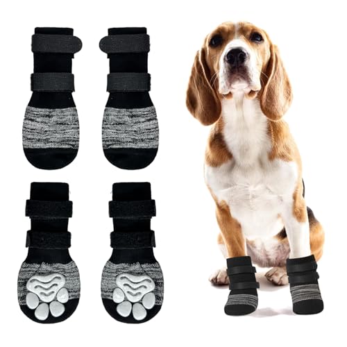 4 Hundestiefel für verletzte Pfoten, Hundesocken gegen Lecken, rutschfest und langlebig, um Krallenverschleiß zu verhindern, geeignet für Hartholzböden, Spaziergänge im Innenbereich, Größe M von SahCognitual