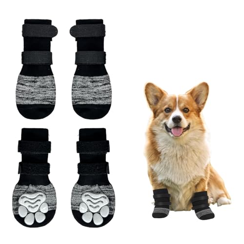 4 Hundestiefel für verletzte Pfoten, Hundesocken hören auf zu lecken, rutschfest und langlebig, um Krallenverschleiß zu verhindern, geeignet für Hartholzböden, Spaziergänge im Innenbereich (S) von SahCognitual