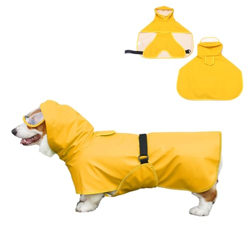 Hunde-Regenmantel, wasserdicht, leicht, Haustier-Regenjacke, Welpenkleidung, verstellbar, wasserdicht, Hundemantel, Regenmantel für mittelgroße Hunde (Gelb, Größe 3XL) von SahCognitual