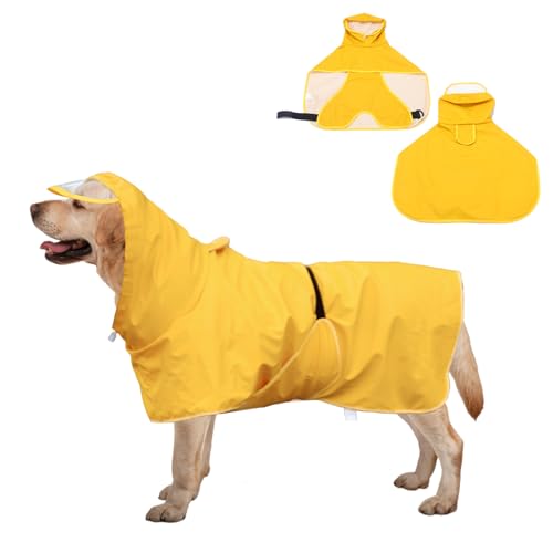 Hunde-Regenmantel, wasserdicht, leicht, Haustier-Regenjacke, Welpenkleidung, verstellbar, wasserdicht, Hundemantel, Regenmantel für mittelgroße Hunde (Gelb, Größe 5XL) von SahCognitual
