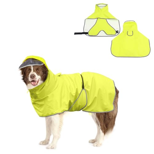 Regenmantel für Hunde, wasserdicht, leicht, Haustier-Regenjacke, Welpenkleidung, verstellbar, wasserdicht, mit reflektierendem Riemen für große Hunde, fluoreszierendes Gelb, Größe 6XL von SahCognitual