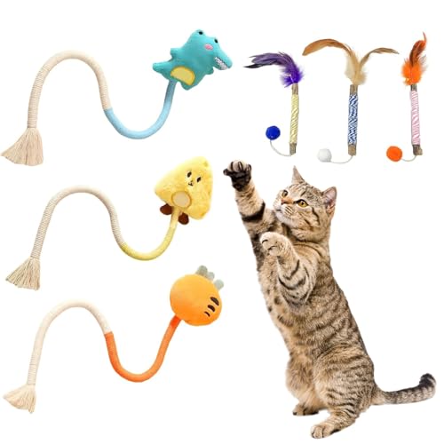 SahCognitual Katzenminze-Spielzeug für Hauskatzen, 6 Stück, Sisalseil-Spielzeug für Katzen, zum Kauen und Kauen, Zahnreinigung, interaktives Katzenkauspielzeug in verschiedenen Farben für Katzen und von SahCognitual