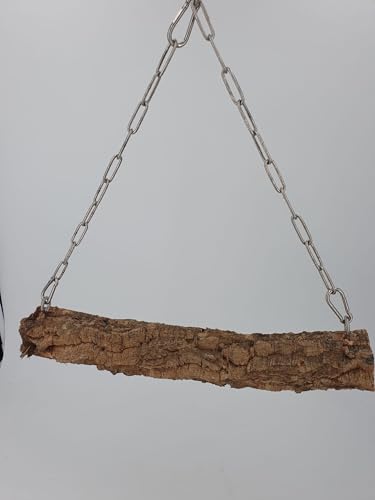 3X Korkastschaukel für Vögel m. Edelstahlkette und Haken zum Befestigen Länge 15cm ø2-3cm Naturkork von SAHAWA