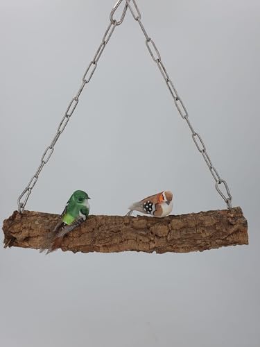 Korkastschaukel für Vögel m. Edelstahlkette und Haken zum Befestigen Länge 15cm ø2-3cm Naturkork von SAHAWA