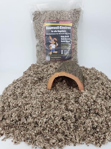 SAHAWA Einstreu Baumwolle 1,5 kg Naturstreu Nager Terrarium mit Korktunnel (Polyresin) von SAHAWA