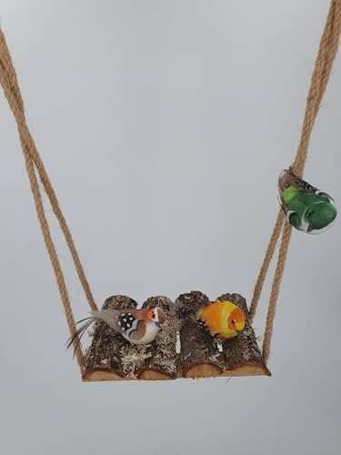 Schaukel Birke mit Kordel Vogelsitzbrett 15x10x3 cm für Wellensittiche und kleine Vögel oder Nager von Sahawa