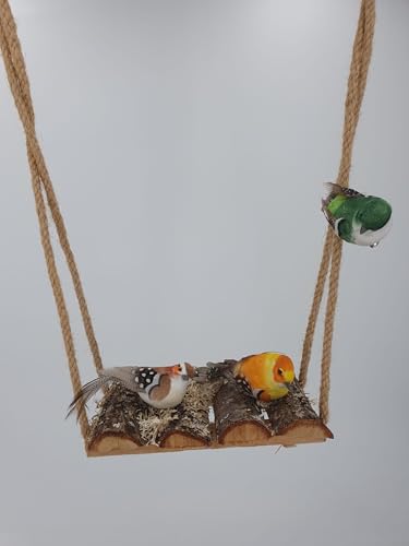 Schaukel Birke mit Kordel Vogelsitzbrett 2 Stück 15x10x3 cm für Wellensittiche und kleine Vögel oder Nager von Sahawa