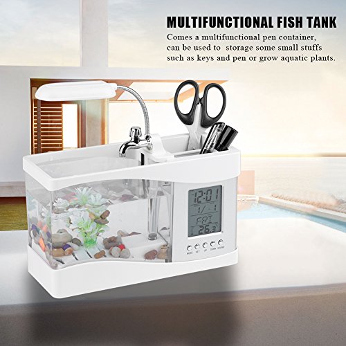 Multifunktionales Wiederaufladbares USB-Mini-Aquarium mit Uhrfunktion und LED-Licht (Weiß) von Sahgsa