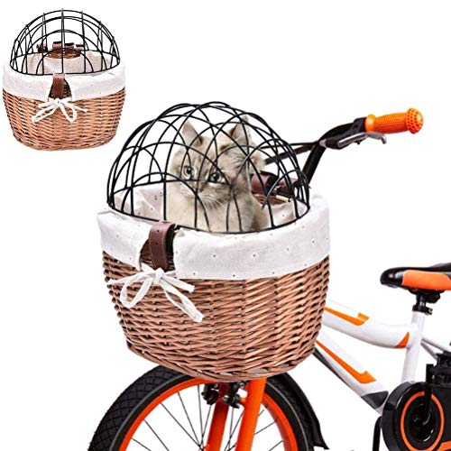 Sahgsa Haustier Fahrradtasche Hundetasche Hundekorb Vorderkorb Rucksack vorne Atmungsaktiv Netzfenster für Kleine Mittlere Hunde Katzen von Sahgsa