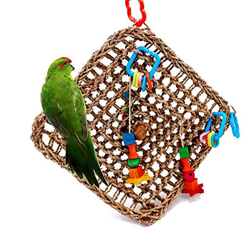 Spielzeug für Haustiere, kleines Tier Klettern Mauer Klettern Netz Tier Vogel Wellensittich Ausbildung Spielzeug Seagrass Hanf Seil Papagei Hängendes Netz von Sahgsa