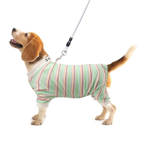 Sahunfri Hunde-Pyjama für mittelgroße und kleine Hunde, warmer weicher Katzenpullover zum Schlafen, Einteiler mit Leine, D-Ring (Grün, L) von Sahunfri