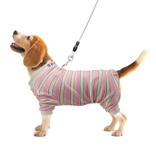 Sahunfri Hunde-Pyjama für mittelgroße und kleine Hunde, warmer weicher Katzenpullover zum Schlafen, Einteiler mit Leine, D-Ring (Rosa, L) von Sahunfri