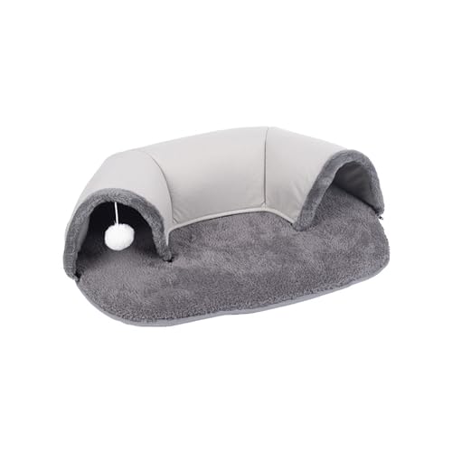 SaiDuoDuo 2-in-1 Plüsch Plaid Cat Tunnel Bett, Katzenbett für alle Jahreszeiten, tolles Geschenk für kleine Haustiere für Welpen und Katzen,Grau,S von SaiDuoDuo