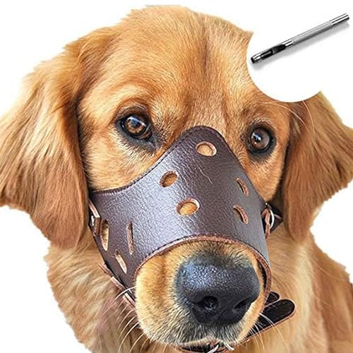 SaiDuoDuo Hund Anti Biss Mund Maulkorb Haustier, Komfort Secure Anti-Barking Leder Hundemaulkorb für Long-Snout Rassen, atmungsaktiv und einstellbar,Braun,S von SaiDuoDuo