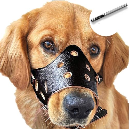 SaiDuoDuo Hund Anti Biss Mund Maulkorb Haustier, Komfort Secure Anti-Barking Leder Hundemaulkorb für Long-Snout Rassen, atmungsaktiv und einstellbar,Schwarz,XL von SaiDuoDuo