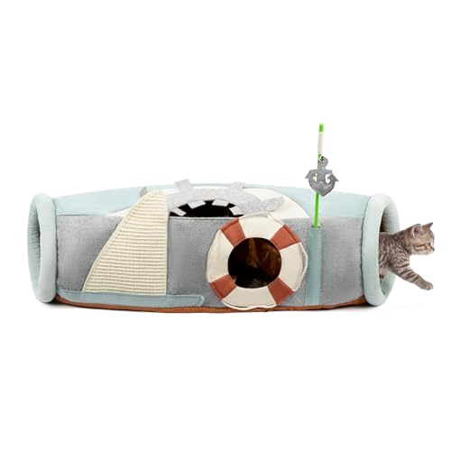 SaiDuoDuo Katzentunnel, zusammenklappbares Katzenrohr mit waschbarem Design, Katzentunnel Spielzeug mit Katze Kratzbrett,Weiß,Ship von SaiDuoDuo