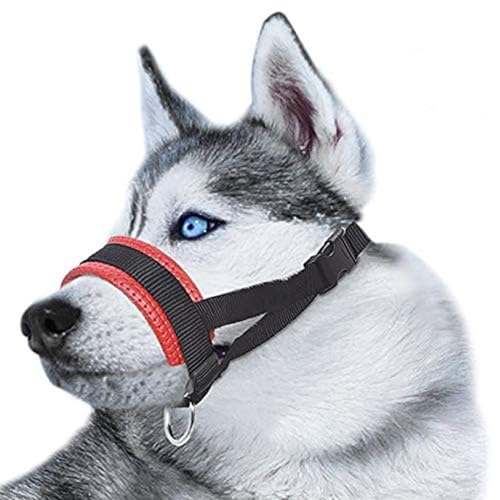 SaiDuoDuo Nylon Hundemaulkorb, Comfort Secure Anti-Barking Hundemaulkorb mit verstellbarem Riemen, Hunde verhindern vor Beißen für mittlere große Hunde,Rot,XL von SaiDuoDuo