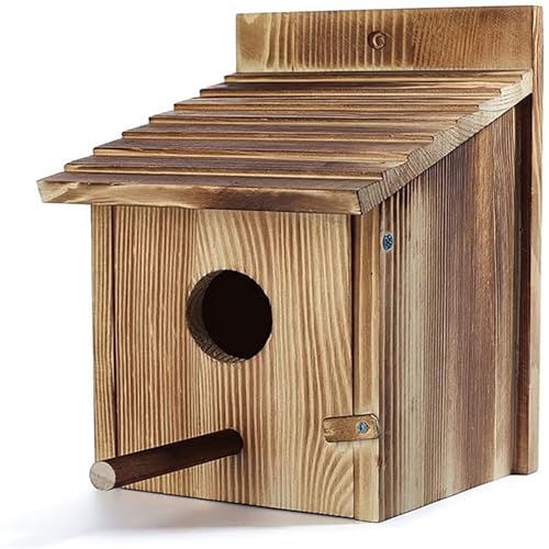 SaiDuoDuo Outdoor Wild Bird Box House, hängende Vogelhäuser mit Stange, hölzernes Vogelhaus mit offenem Haus Design für den Außengarten,Braun von SaiDuoDuo