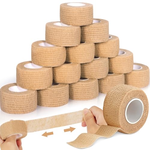 SaiXuan Selbstklebender Verband 16 Rollen, Hohe Elastizität, Atmungsaktiv, Selbsthaftende Bandage, für Sportverletzungen, Erste-Hilfe, Haustierpflege, Rutschfesten Halt – 2.5 cm x 4.5 m (Haut) von SaiXuan