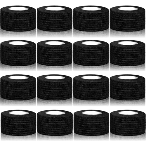 SaiXuan Selbstklebender Verband 16 Rollen, Hohe Elastizität, Atmungsaktiv, Selbsthaftende Bandage, für Sportverletzungen, Erste-Hilfe, Haustierpflege, Rutschfesten Halt – 2.5 cm x 4.5 m (Schwarz) von SaiXuan