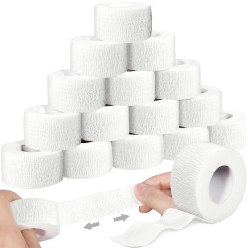 SaiXuan Selbstklebender Verband 16 Rollen, Hohe Elastizität, Atmungsaktiv, Selbsthaftende Bandage, für Sportverletzungen, Erste-Hilfe, Haustierpflege, Rutschfesten Halt – 2.5 cm x 4.5 m (Weiß) von SaiXuan