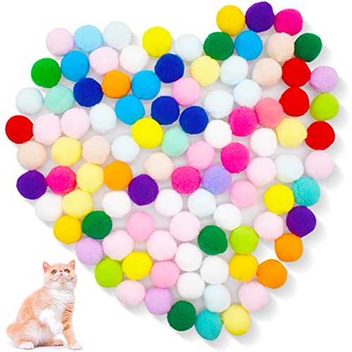 Saijer Katze Pompom,100 Stück Katze Spielzeug Bälle 3CM Flauschigen Elastischer Ball Katze Bälle Buntes Katzenplüsch Elastischer Kauen Ball Katze Interactive Spielzeug für Haustier Katzen Hunde von Saijer