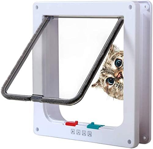 Klassische Katzenklappe, 4 manuelle Verschluss-Optionen L-23,5 * 25 * 5,5cm Weiß von Sailnovo