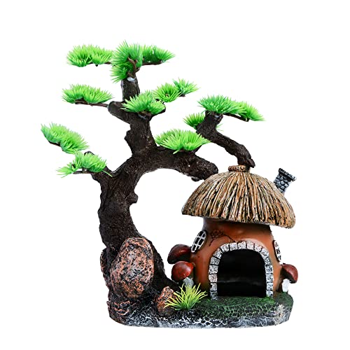 Saim Niedliches Pilzhaus mit Baum Aquarium Höhle für Aquarium Ornament Wasserdekoration von Saim