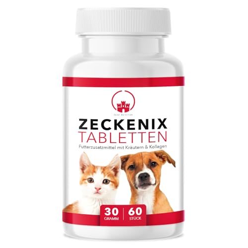 Saint Nutrition® Zeckenix – Zeckentabletten für Hunde – Futterergänzung mit natürlichen Inhaltsstoffen – Ohne künstliche Zusätze – 60 Tabletten für Katzen und Hunde von Saint Nutrition