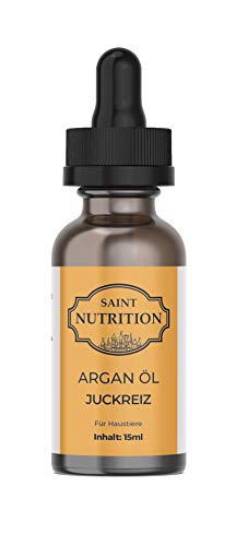 Saint Nutrition® Juckreiz ARGAN ÖL für Haustiere - DIE Hilfe bei Juckreiz durch Hautprobleme - auch bei Föhe & Läuse als Ursache, für Hunde und Katzen bei Grasmilben - Katze, Hund & Pferd | 10ml von Saint Nutrition